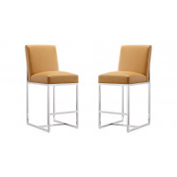 Manhattan Comfort 2-CS003-CL Element 37.2 in. Camel and Polished Chrome Stainless Steel Counter Height Bar Stool (Set of 2)